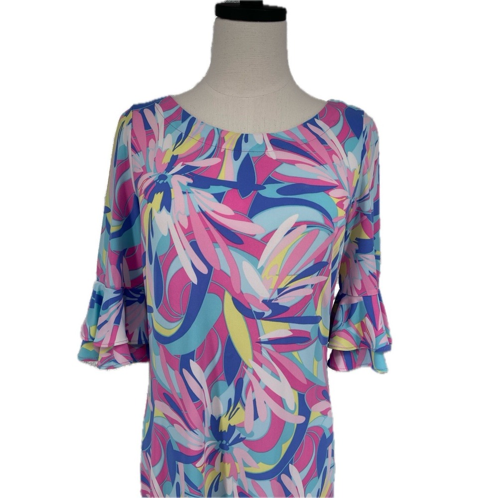 Pappagallo Colorful Pastel Cactus Rose Ruffled Half Sleeve Mini‎ Dress Size S - Picture 3 of 7